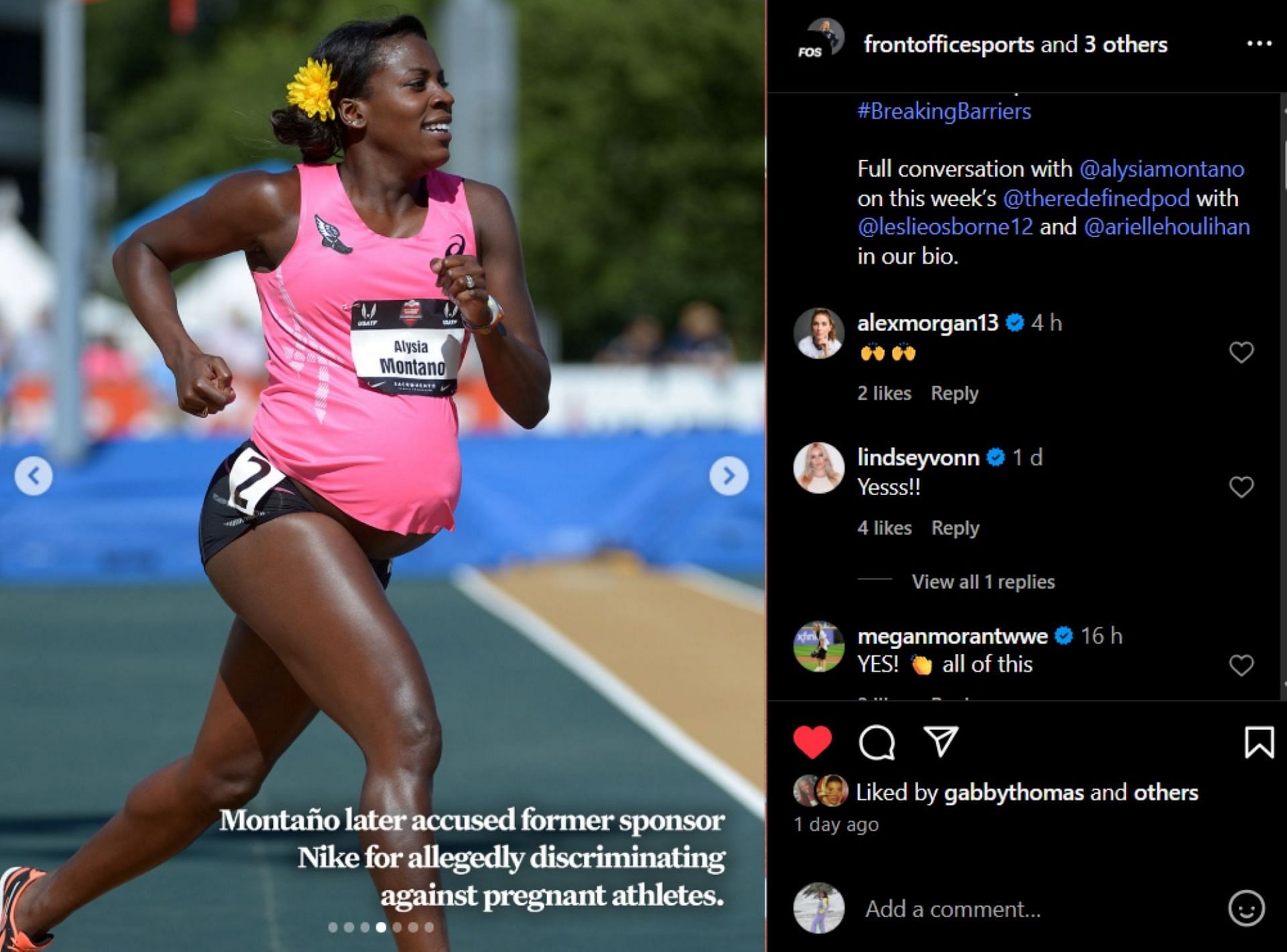 Vonn and Morgan react to Montano's story; Instagram - @frontofficesports